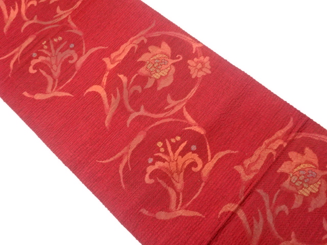 本場筑前博多花唐草模様織出し名古屋帯